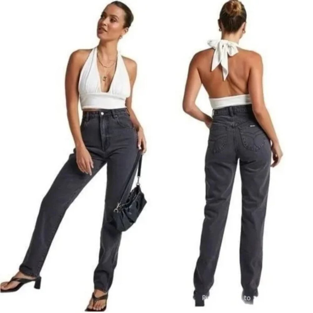 ROLLAS Elle Jeans Super High Rise Relaxed Womens Black 27 Denim Tapered‎ Leg